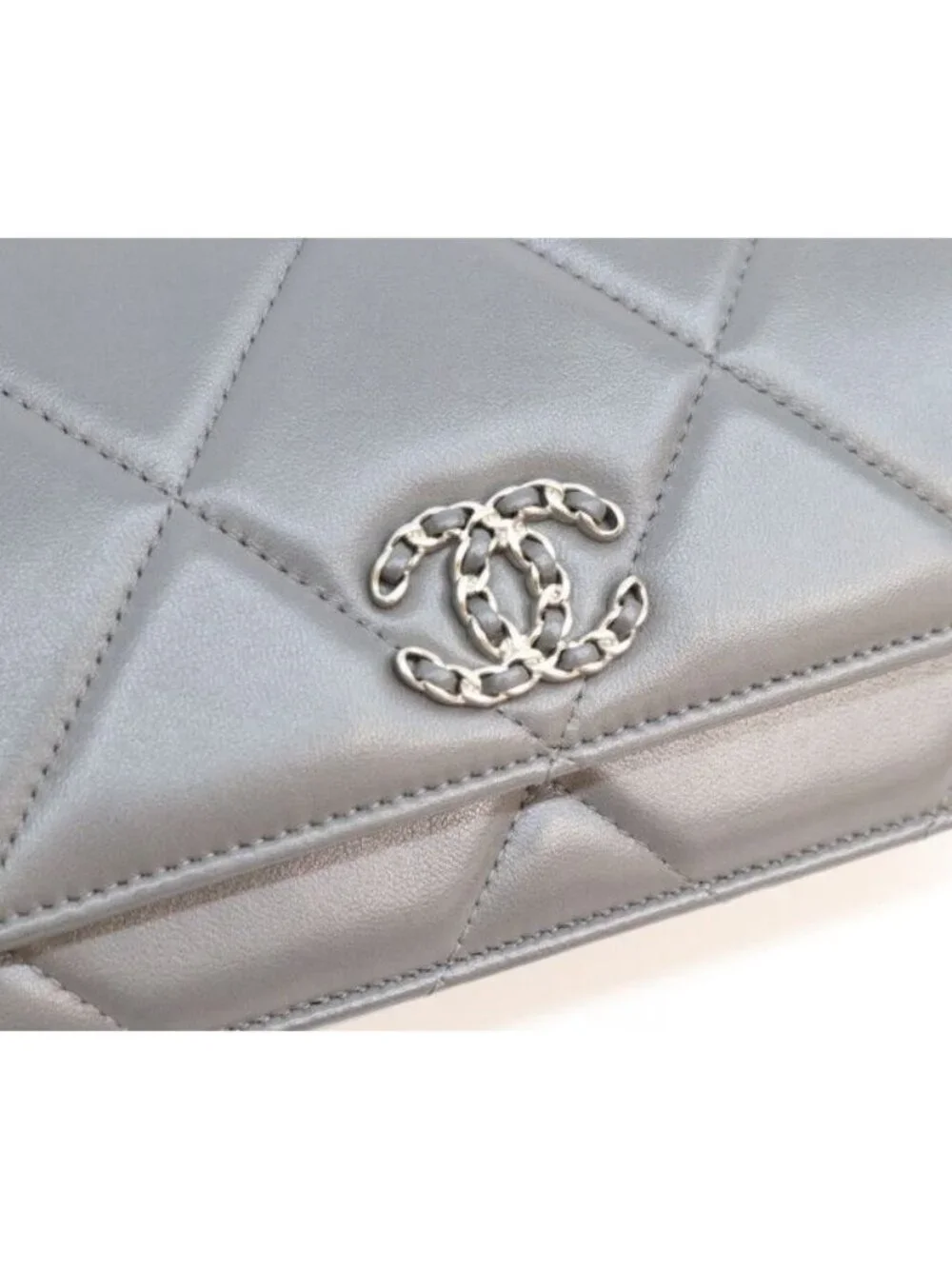 Chanel Gray Lamb 19 Chain Wallet Shoulder